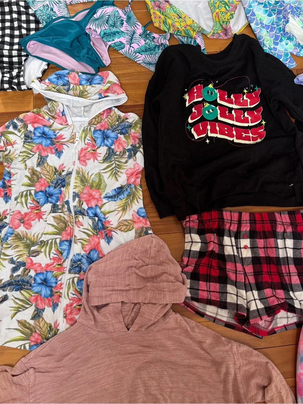 Kids Mixed Pajama Swimsuit Bundle - Multicolor Tie-Dye & Floral Sleepwear